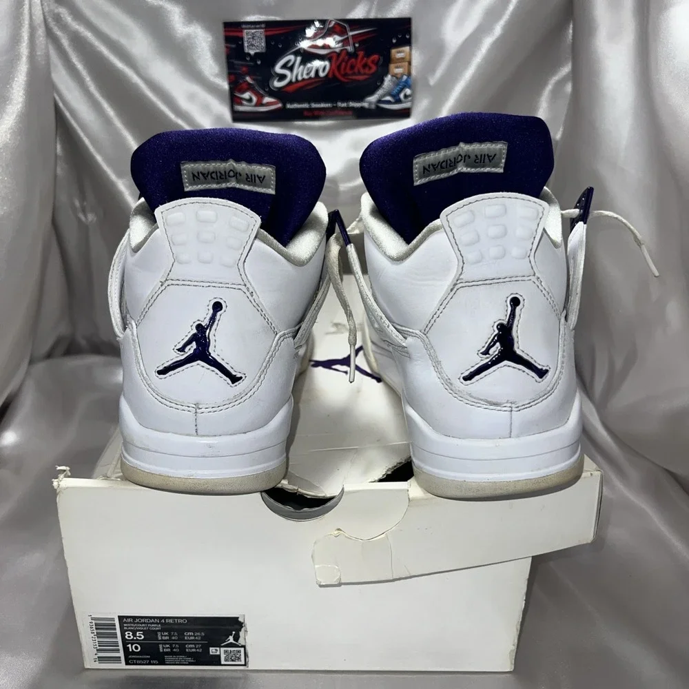 Jordan 4 Retro Mid Purple Metallic Size 8.5 White/Court Purple |‎ CT8527-115